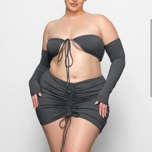 NWT SKIMS Recycled Swim Ruched Front Mini Micro Swim Bottom In Gunmetal Gray